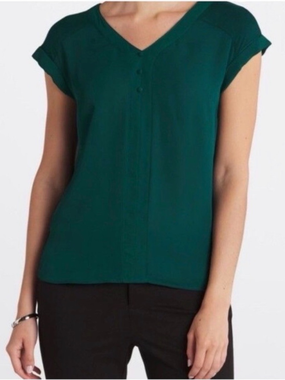 Fortune and Ivy Green V-Neck Cap Sleeve Blouse